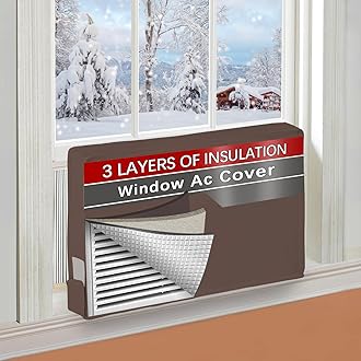 17"Lx13"Hx3.5"D Indoor Air Conditioner Cover for Window Units, 3 Layers Insulation AC Cover for Inside Wall Unit with Aluminum Foil and 2mm Foam, Windproof Window Air Conditioner Cover Inside, Brown
