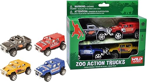 Wild Republic Paquete de cuatro temas de zoológico de camión de acción, regalo para niños, ideal para juegos interactivos