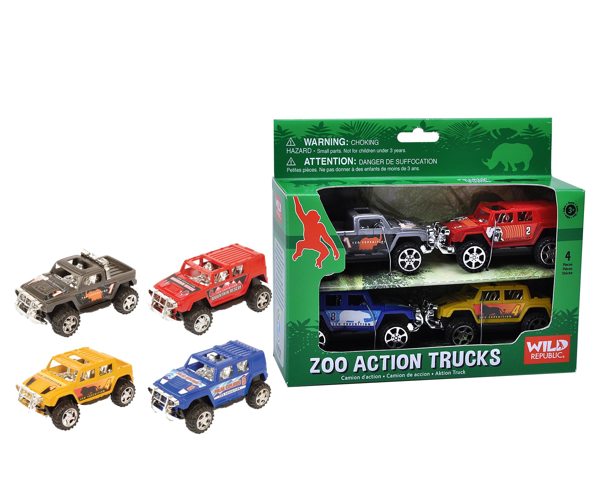 Wild Republic Action Truck Four Pack Zoo Theme, Gift for Kids, Great for Interactive Play