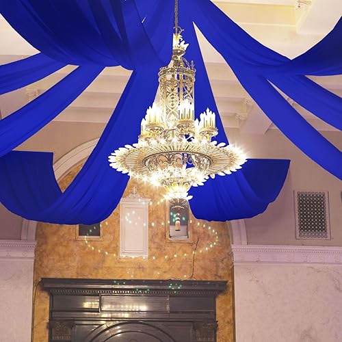 Miniatura 5 de Cortinas de techo azul real, cortinas de arco de boda, tela de 5 x 10 pies, 4 paneles de tela drapeada de gasa para decoración de techo de fiesta de