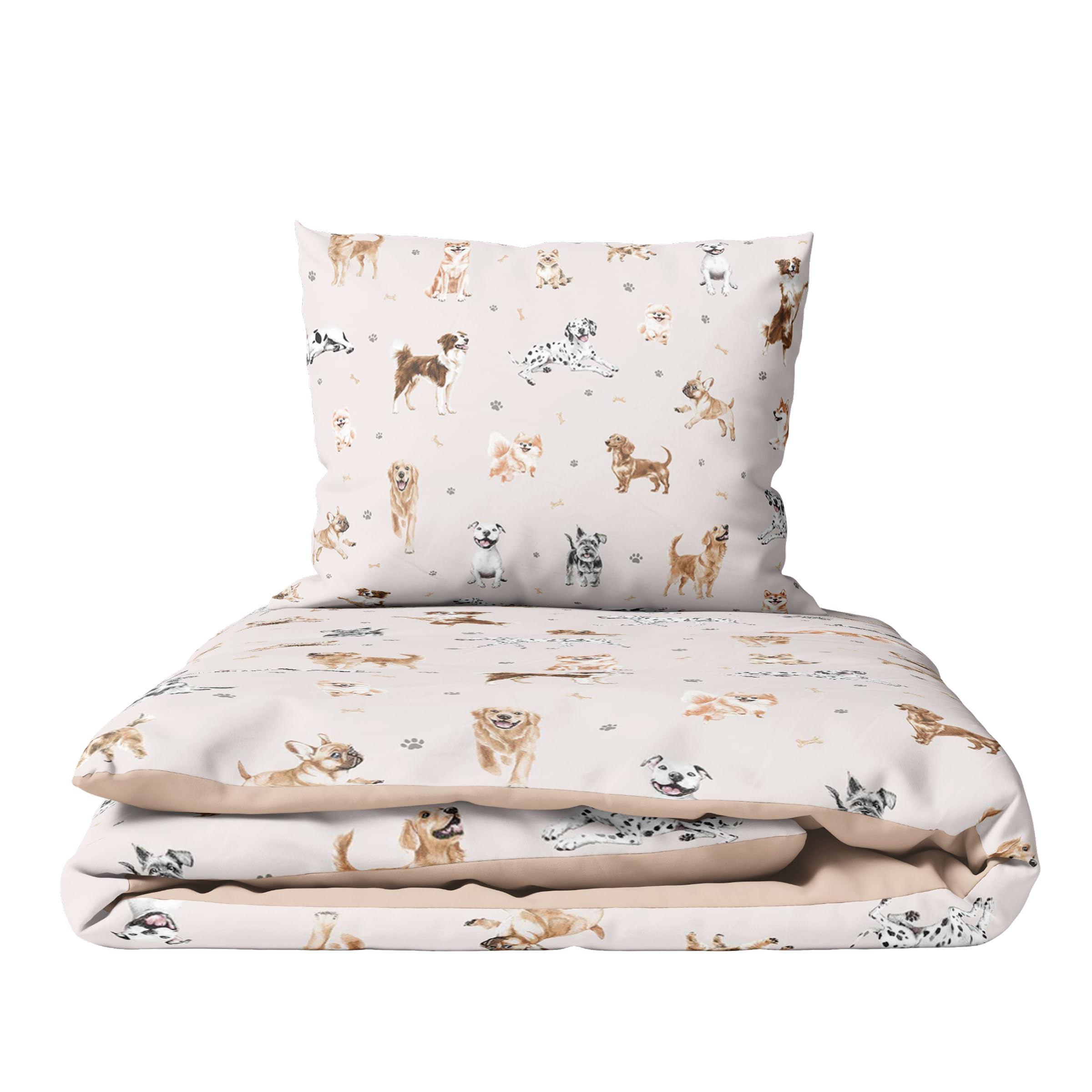 Baby Comfort 2-Piece Toddler Duvet & Pillow Set - 100x75 cm - 100% Cotton Breathable Fabric - Machine Washable Quilted Bedding for Cot Bed 12M+ (Doggies)