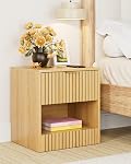 Night Stand, Boho Nighstand, Modern Bedside Table, Side Table with Drawer and Open Shelf, Sofa End Table for Bedroom, Living Room, Oak