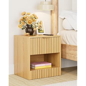 Oak Bedside Table Medium Bedside Cabinet with Drawer Wooden Bedside Tables for Children Bedside Table 49 x 45 x 38 cm Side Table for Bedroom Living Room Office Medium