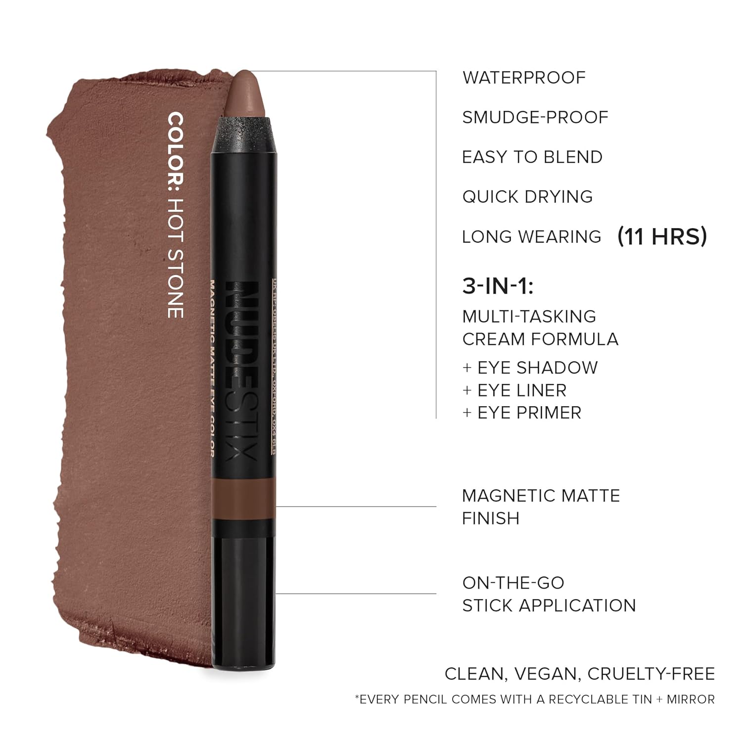 Nudestix Magnetic Matte Eye Color – 3-in-1 Long-Wear Cream Eyeshadow Pencil, Eyeliner & Primer | Waterproof, Budge-Proof Matte Finish | Vegan & Cruelty-Free Eye Makeup - Image 6