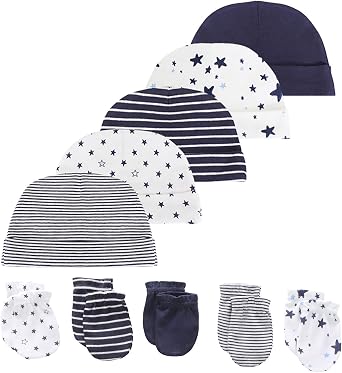 Baby Hats with Mittens Set Boys Grils Infant Beanie Caps Unisex Newborn Hospital Hat with Scratch Mitten Set for Baby