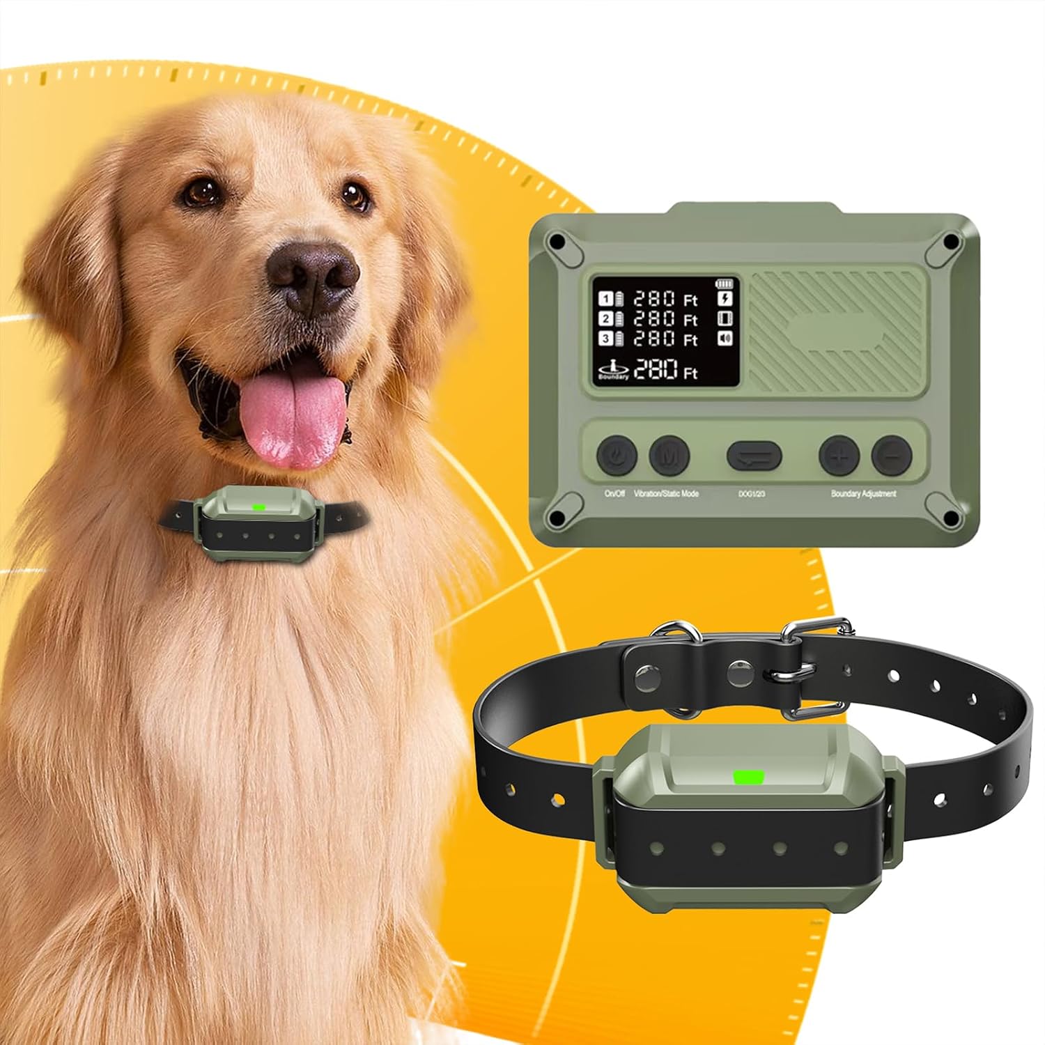 Wireless Dog Fence System, Electric Fence for Dogs, Portable Adjustable Dog Wireless Fence, IPX7 Waterproof Dog Collar, for Medium Large Dogs 15lb-110lb (for 1 Dog)