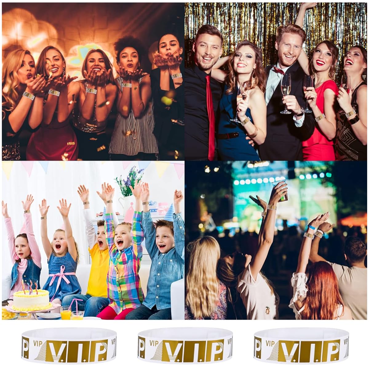 HASTHIP® 300 Pcs VIP Wristbands for Customers Waterproof Paper Bracelets Lightweight Event Wristbands for Party Concert Club Amusement Park Festivals, Gold, 300 Labels 4