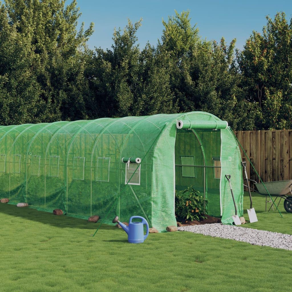 Homgoday Invernadero con Estructura de Acero Verde 28 m² 14x2x2 m, Invernadero Caseta Jardín Terraza Plantas Semilla Cultivo Huerto Verduras Cubierta Casero
