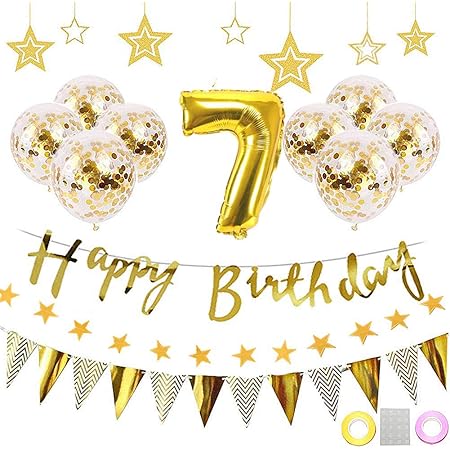 Amazon 7歳 誕生日 飾り付け Happy Birthday 装飾 ゴールド きらきら風船飾り パーティー 装飾 バースデー デコレーション 男の子 女の子 1歳 9歳 100day 風船 バルーン おもちゃ