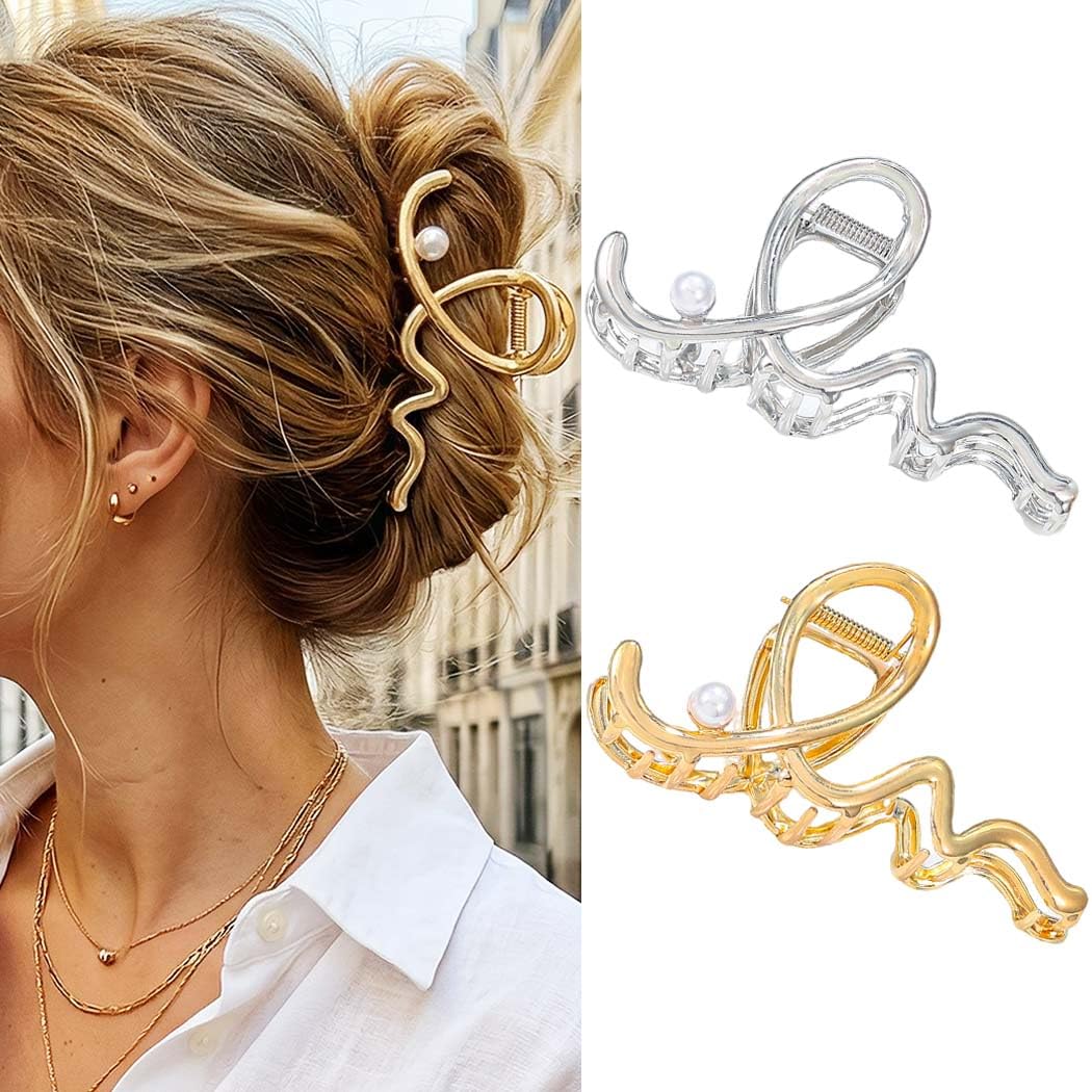 CAKURE Large Gold Hair Claw Clips - Stylish Hair Accessories