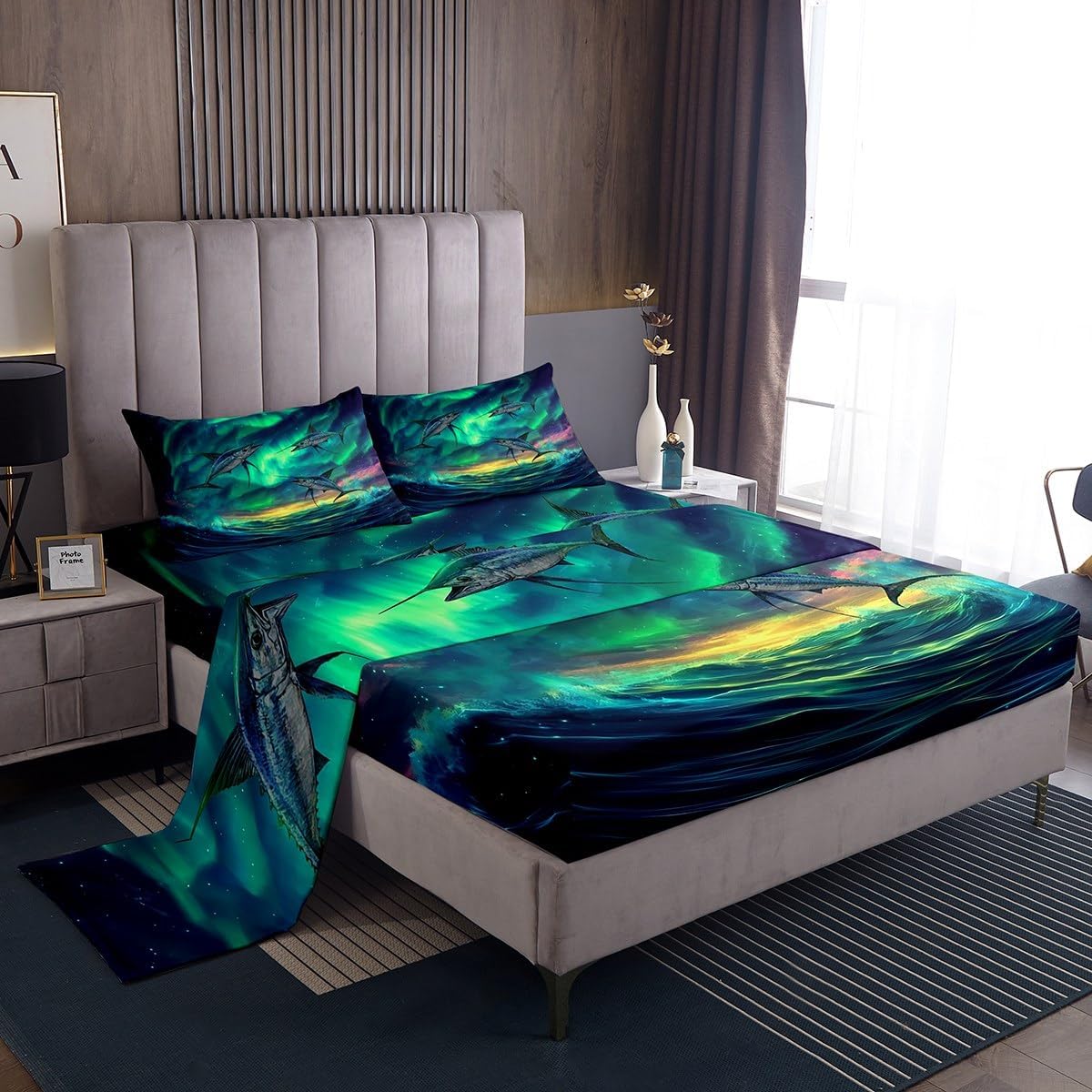 Erosebridal Aurora Dragon Bedding Set Full,Gothic Dragon Bed Sheets Set for Boys Kids Teens,Western Fantasy Animals Sheets Starry Night Fitted Sheet Set with 2 Pillowcases Room Decor