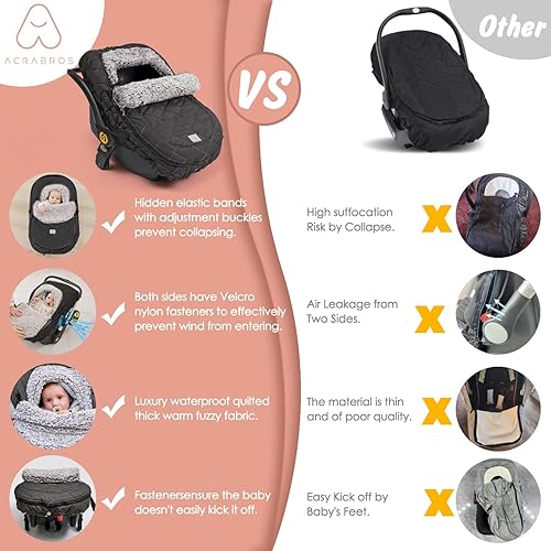 Miniatura 5 de ACRABROS Funda de asiento de automóvil para bebé toldo de invierno para niño y niña, recién nacido, con cremallera, ventana mirada, cálida,
