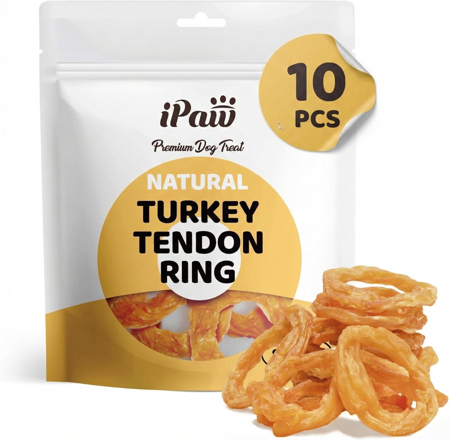 iPaw 10-Pack Turkey Tendon Dog Chews Rings Small - 100% Natural US-Sourced Hypoallergenic Rawhide Alternative for Puppies