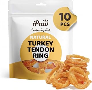 iPaw 10-Pack Turkey Tendon Dog Chews Rings Small - 100% Natural US-Sourced Hypoallergenic Rawhide Alternative for Puppies