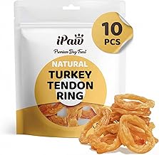iPaw 10 Pcs Value Pack Turkey Tendons for Dogs, 100% Turkey and US Sourced Raw Material, Hypoallergenic, All Natural Human Grade Puppy Chew, Rawhide Alternative Dog Treats, Ring (Small)