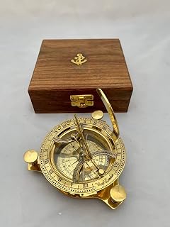 4 Inch West London Vintage Style Brass Compass Sandal in a Wooden Presentation Box