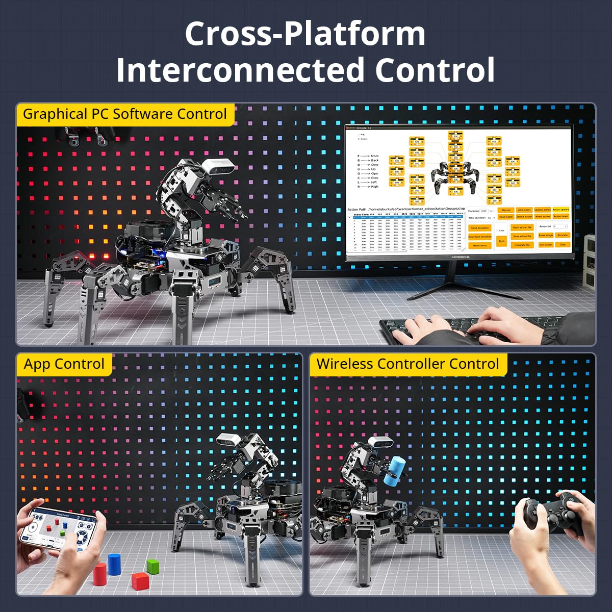 HIWONDER ROS2 Jetson Hexapod con OpenClaw Grandi Modelli AI ChatGPT Mappatura SLAM 3D AI Vision Scena Vocale Comprensione Auto-bilanciamento ROS Education Robot, ROSpider Advanced Kit & Jetson Nano