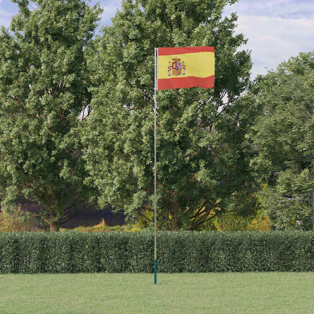 Bandiera della Spagna con asta telescopica in alluminio da 5,5 m, con manicotto per il pavimento, resistente alle intemperie, giardino ed eventi sportivi