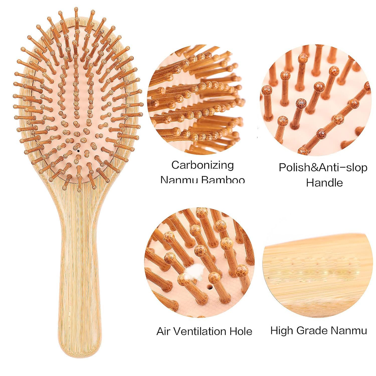 VIZARO Bamboo Hair Brush for Women, Natural Bamboo Bristles Detangling Wooden Paddle Hair Brush & Comb Set for Hair Growth,Scalp Massager, Anti Breakage Hair Care - 3 Piece Set 1