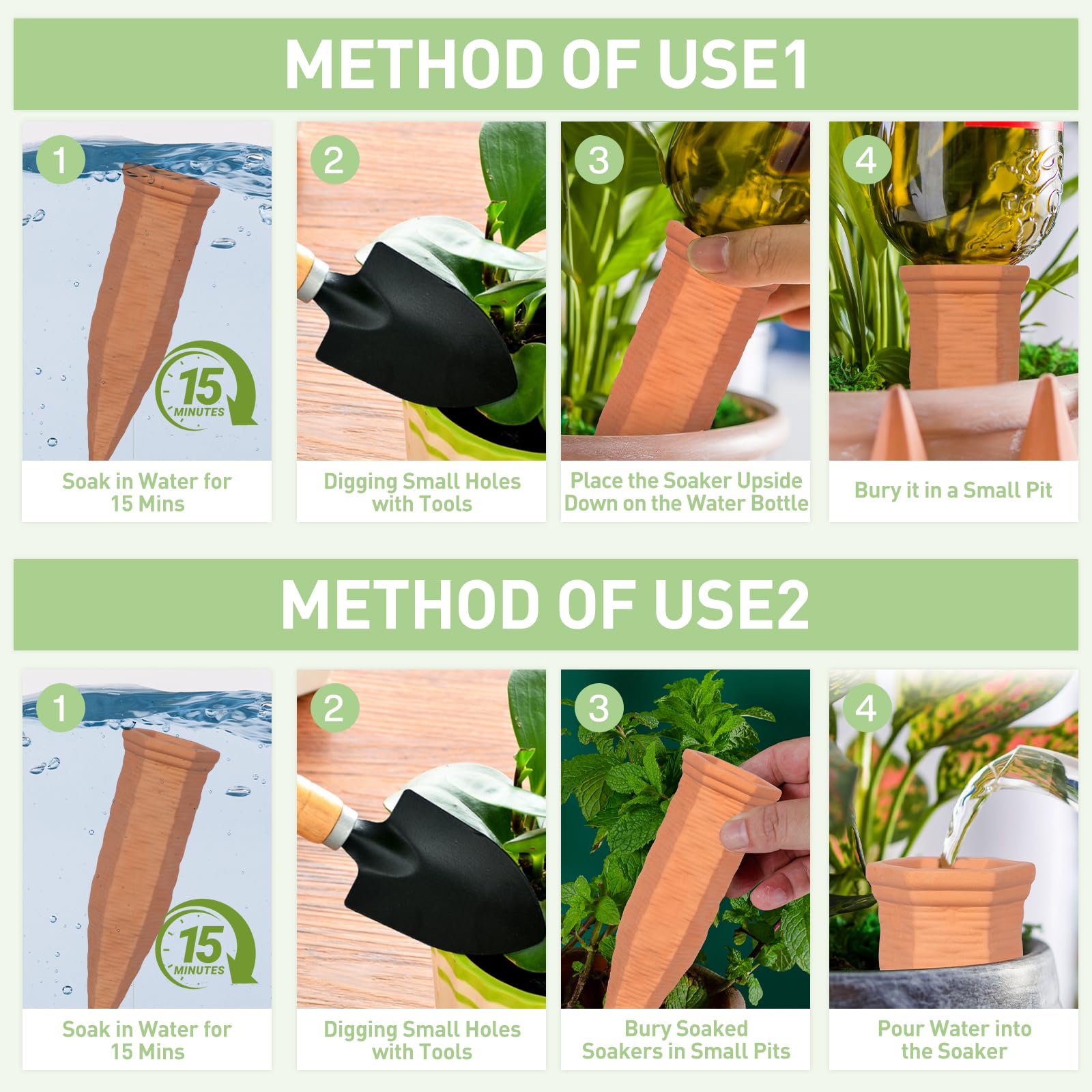 Geiserailie - 8 Coni Di Irrigazione In Argilla Per Piante | Palline In Terracotta Per Auto-irrigazione, Ideali Per Vacanze E Uso Quotidiano