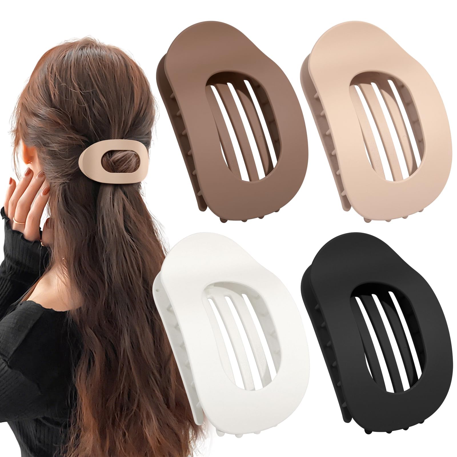 Tumurup Haarklammer Flach – 4 Stück Flache Haarspangen Damen Große – Leicht, Rutschfest & Stilvoll, Perfekt Französische Flat Claw Clip für Dickes oder Dünnes Haar, Alltag, Sport oder Fahren(Leopard)
