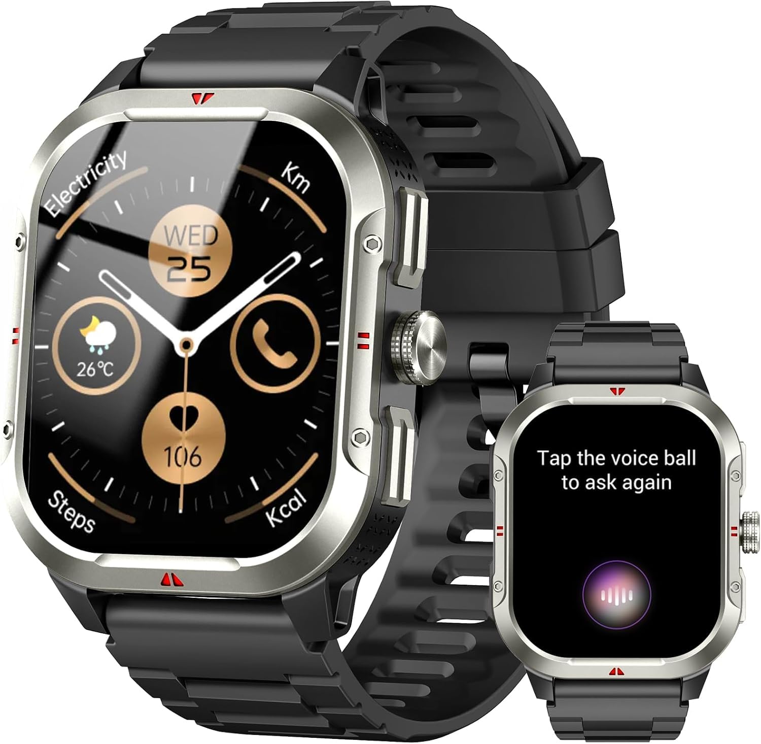 Reloj Inteligente Hombre con GPS, 2.06'' HD Smartwatch con Llamadas Bluetooth, IP68 Fitness Tracker con 110+ Modos Deportivos, Monitor de Sueño/Podómetro/Pulsómetro/SpO2 Smart Watch para Android iOS