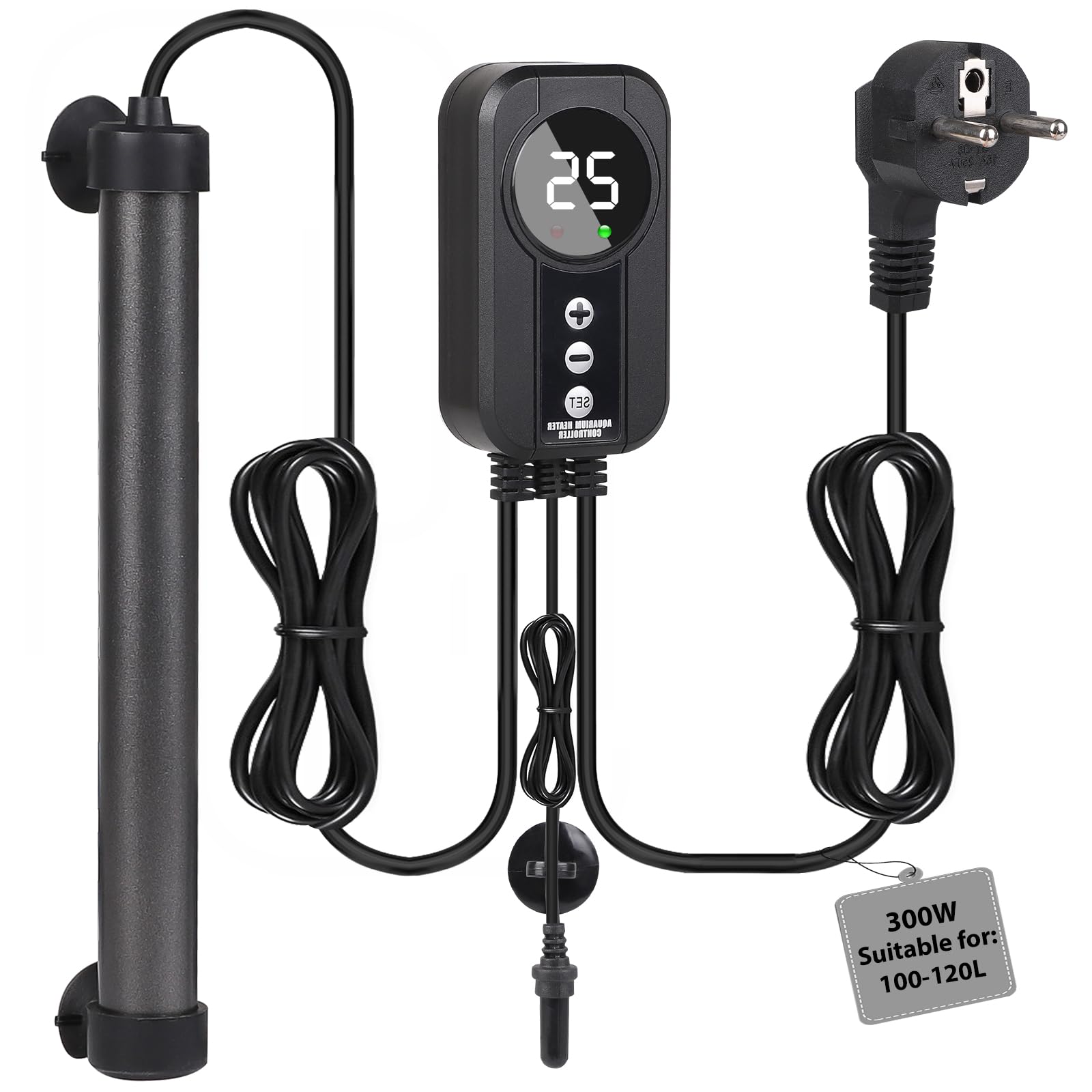 EXLECO Chauffage Aquarium 300W Thermoplongeur Titane avec Contrôleur LED Capteur Température Réglable 100-120L