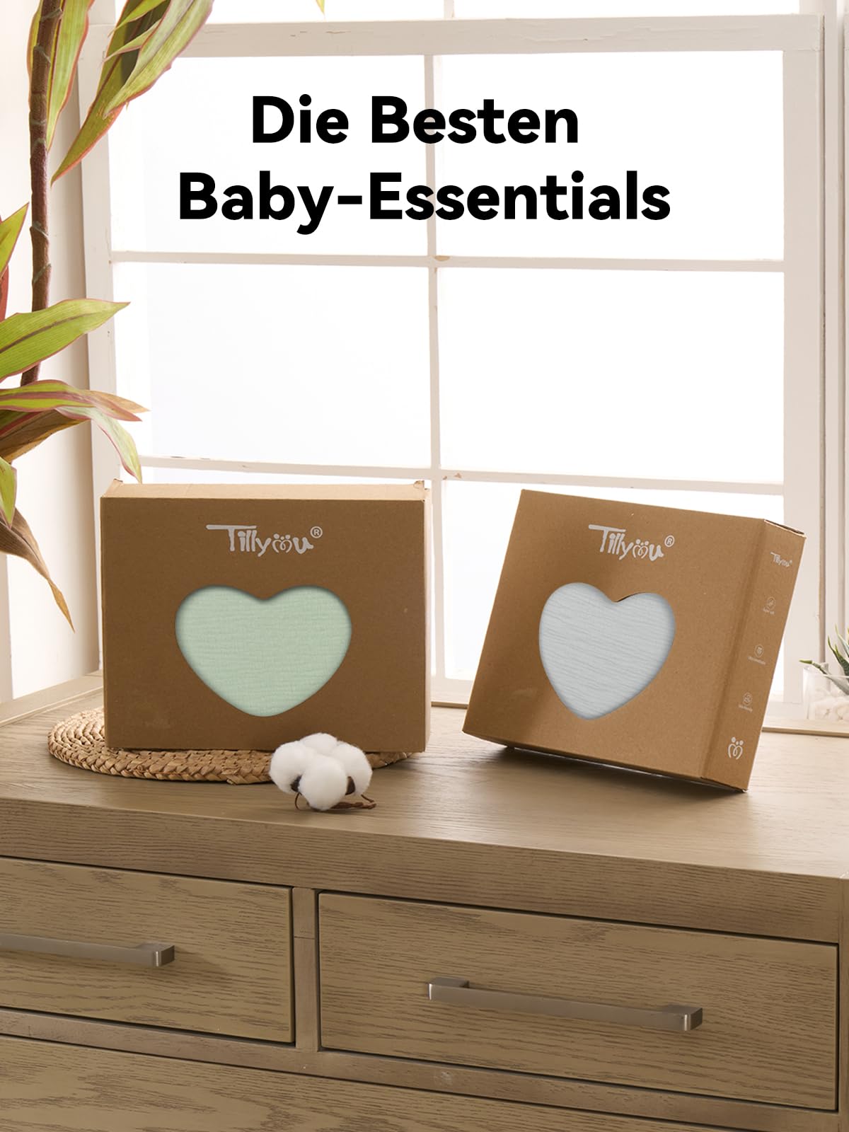 TILLYOU Set di 3 panni in mussola per bambini, 75 x 100 cm, coperta in mussola per bambini, 100% cotone, colore: grigio verde