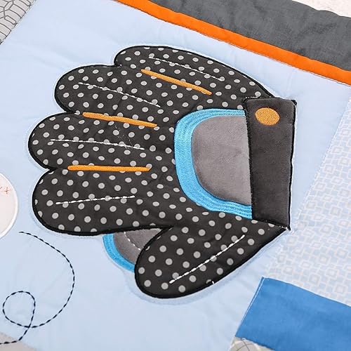 Miniatura 3 de Juego de ropa de cama para cuna de guardería para niños, 7 piezas, color azul y gris, juego de ropa de cama para cuna de bebé, 28 x 52 pulgadas