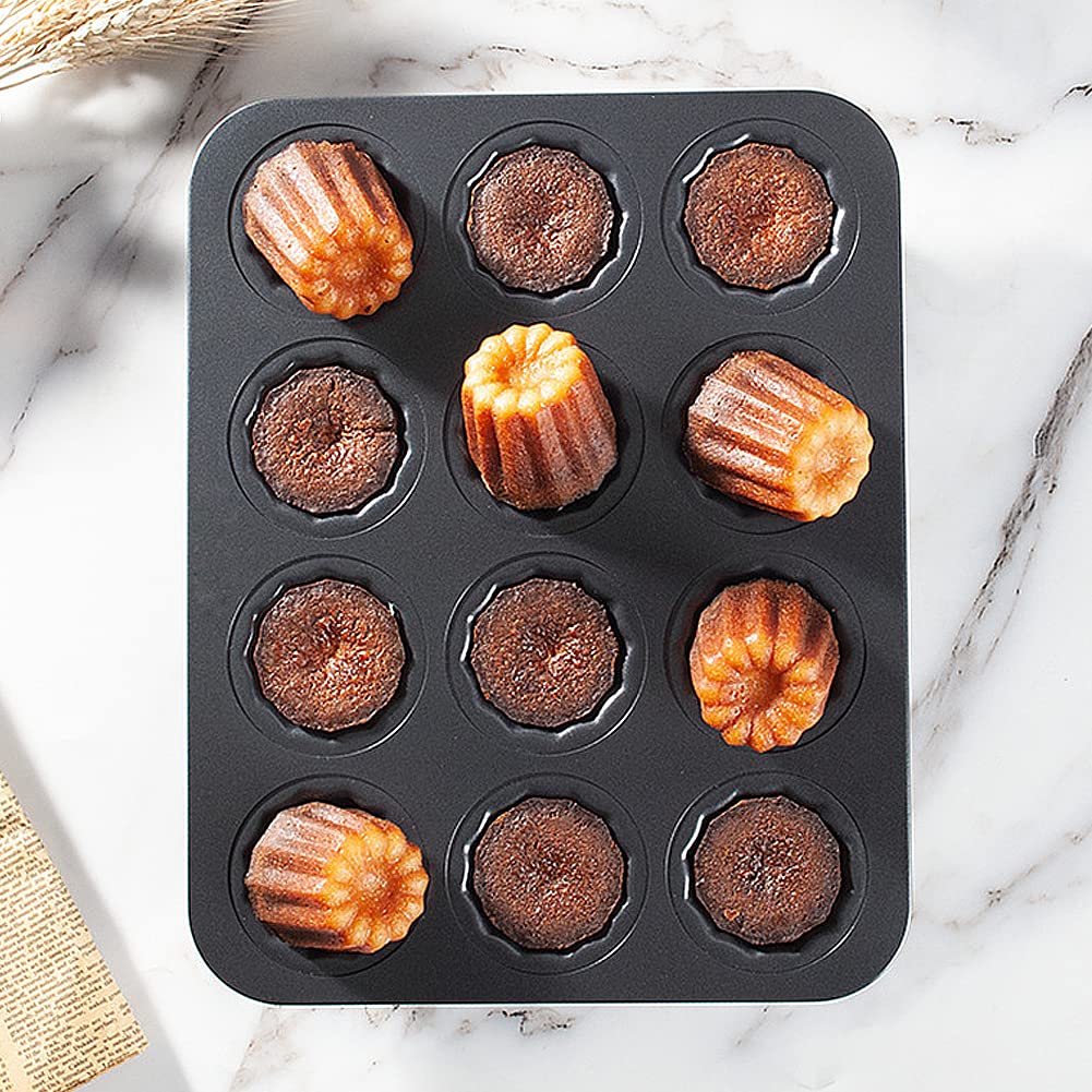CANDeal 12 cavités en acier au carbone Canele moules Mini moules à gâteaux, Canneles moule Muffin Tin Mini Bordelais cannelé moule à Cupcake forme