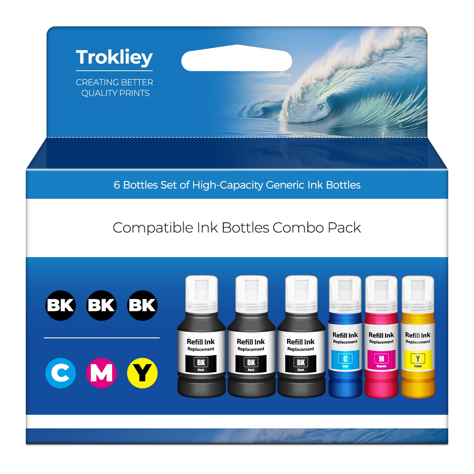 Trokliey Ink Refill Bottles ET-2760 ET-2850 ET-3850 Replacement for ET-2760 ET-3760 ET-4760 2850 3850 2760 3760 ET-3830 ET-3843 ET4750 ET-2750 ET-3750