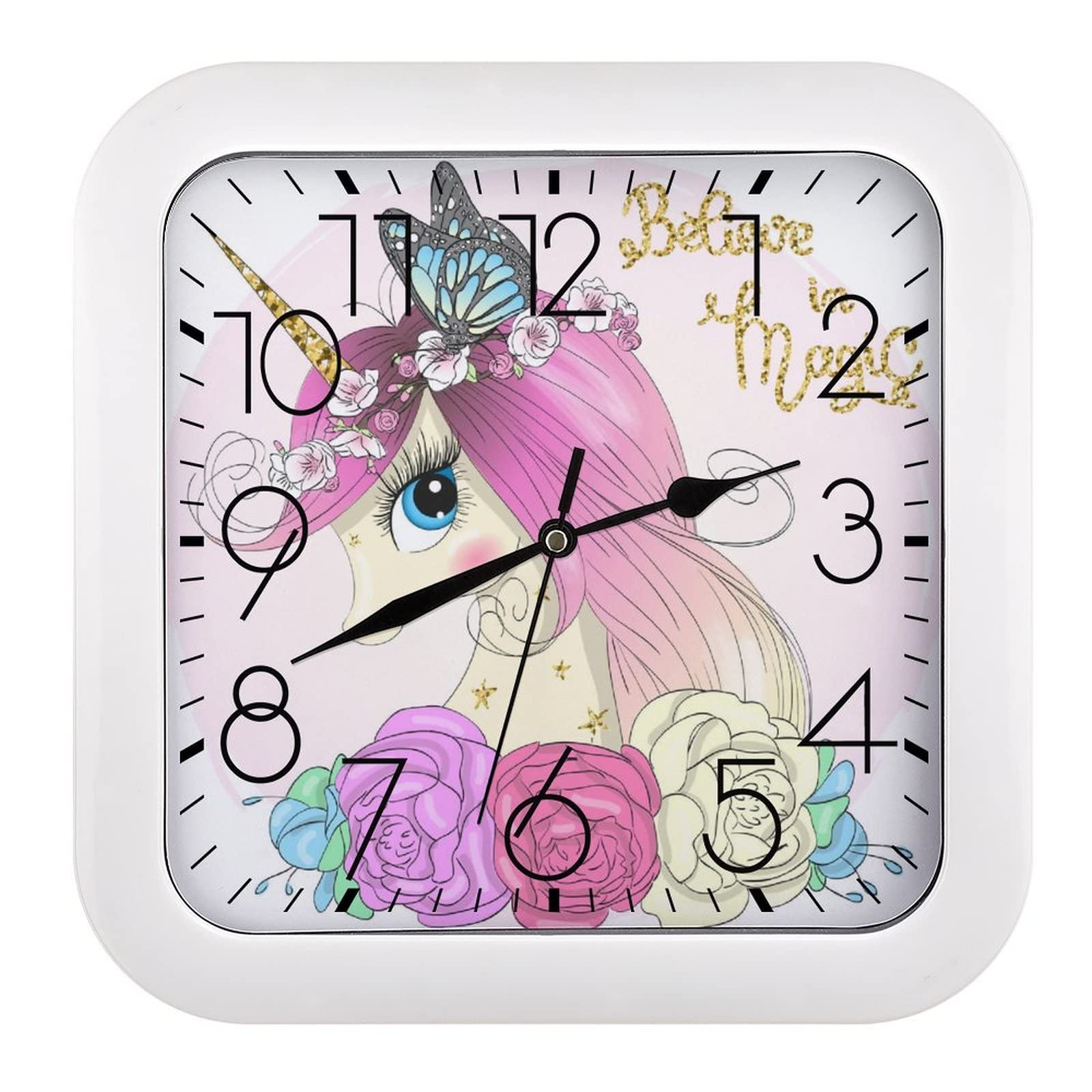 Horloge Murale Papillon Licorne Carrée : Idée Cadeau Idéale pour Chambre