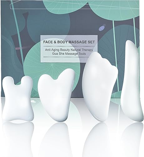 Rena Chris Herramienta de masaje Guasha, 4 piezas de herramienta facial Gua Sha, tablero de guasha para terapia de acupuntura SPA, tratamiento de