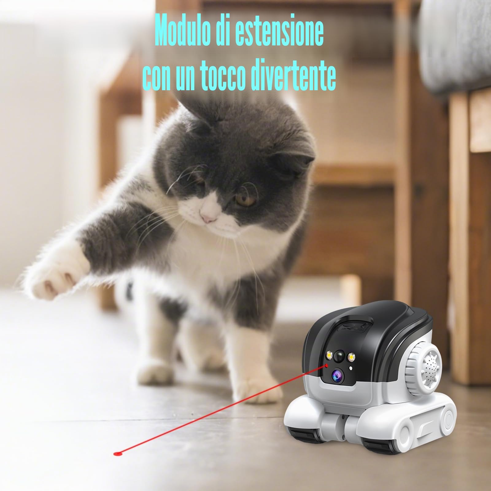 Robot de Caméra, 1080P Doppia Fotocamera Robotica, Fotocamera Mobile WiFi per Animali Domestici con Crociera Automatica, Audio Bidirezionale e Visione Notturna per Animali da Compagnia
