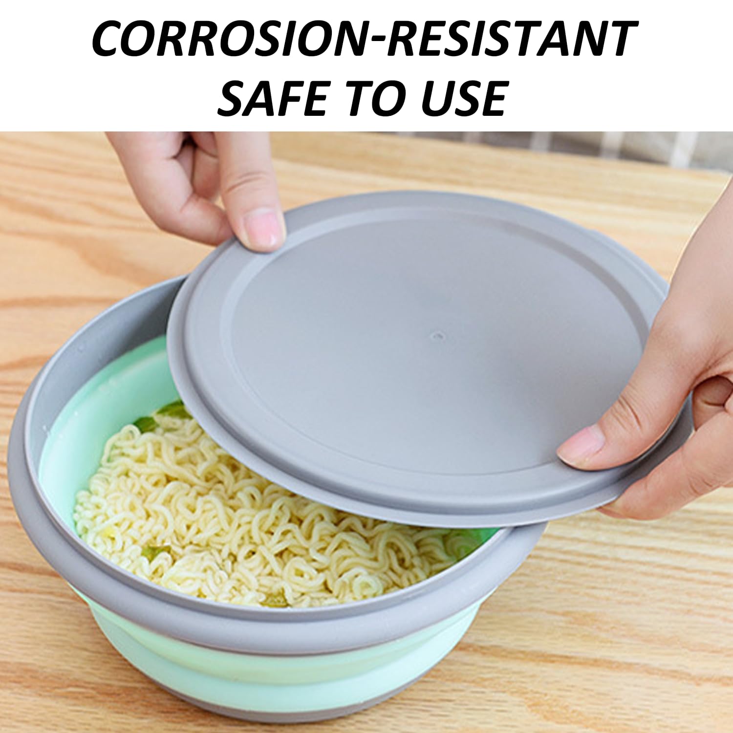 MEMOFYND 3 ciotole pieghevoli in silicone, per la conservazione della freschezza, per insalata, da campeggio, rotonde, con coperchio, per casa, cucina, campeggio (verde)
