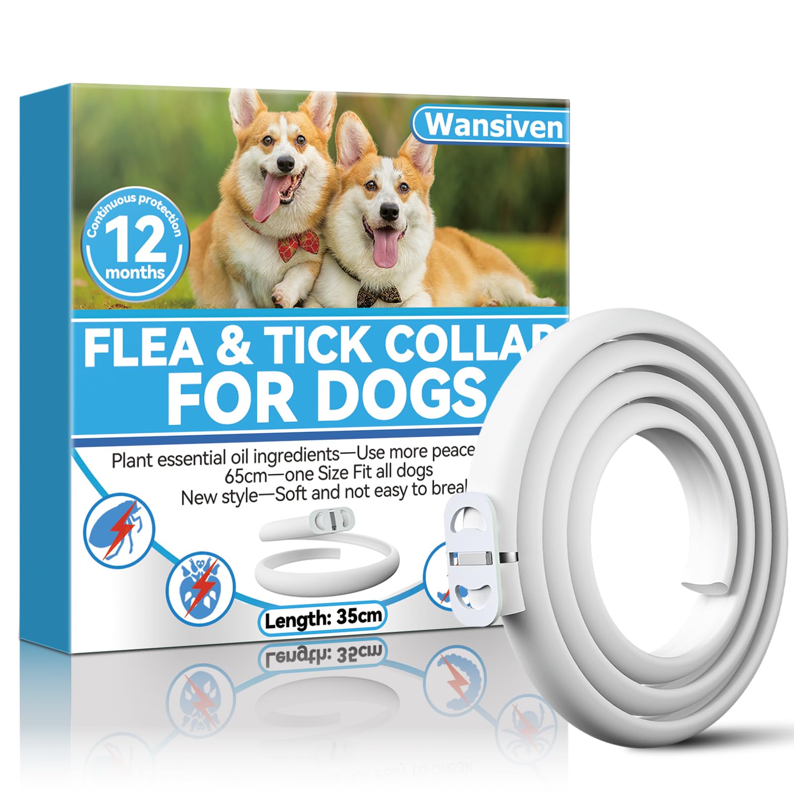 Wansiven Flea Collar for Dogs, Waterproof, Flea and Parasites, 12 Months Protection, 65 cm