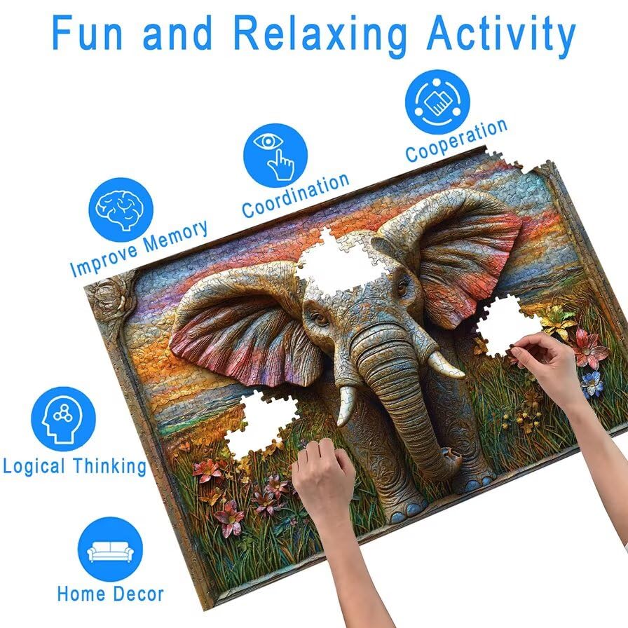 Puzzle 3000 Pièces Adultes, Puzzle 3000 Pieces Éléphant pour Adultes, Grand Puzzles Bois Animaux avec Boite, Jeu de Concentration pour Toute la Famille, pour Décoration Maison, Cadeau Femme, -5591