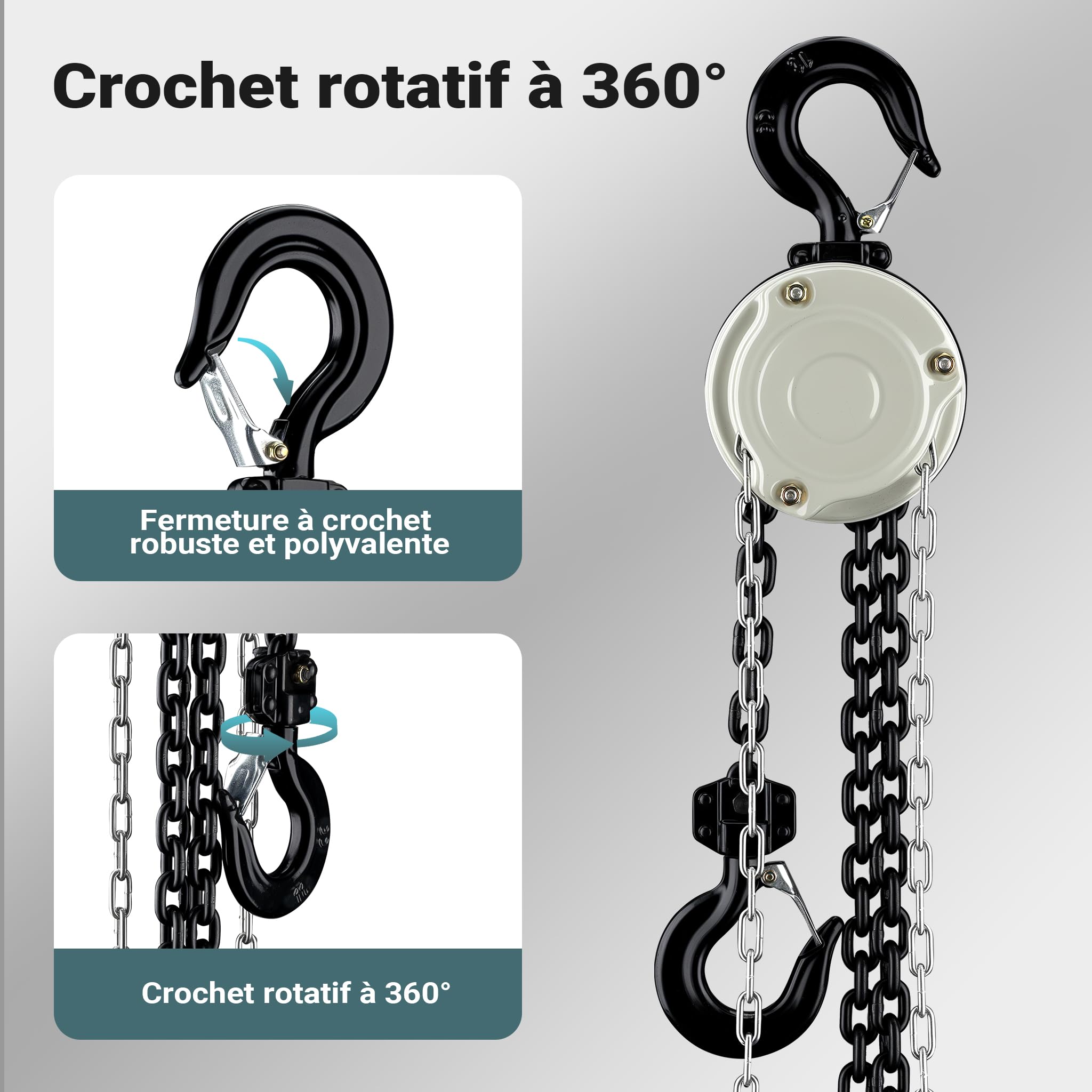 Wiltec Palan à chaîne manuel VSK-1 – Capacité de levage 1 t – Hauteur de levage 3 m – Chaîne de 3 m – Palan mécanique de levage pour atelier