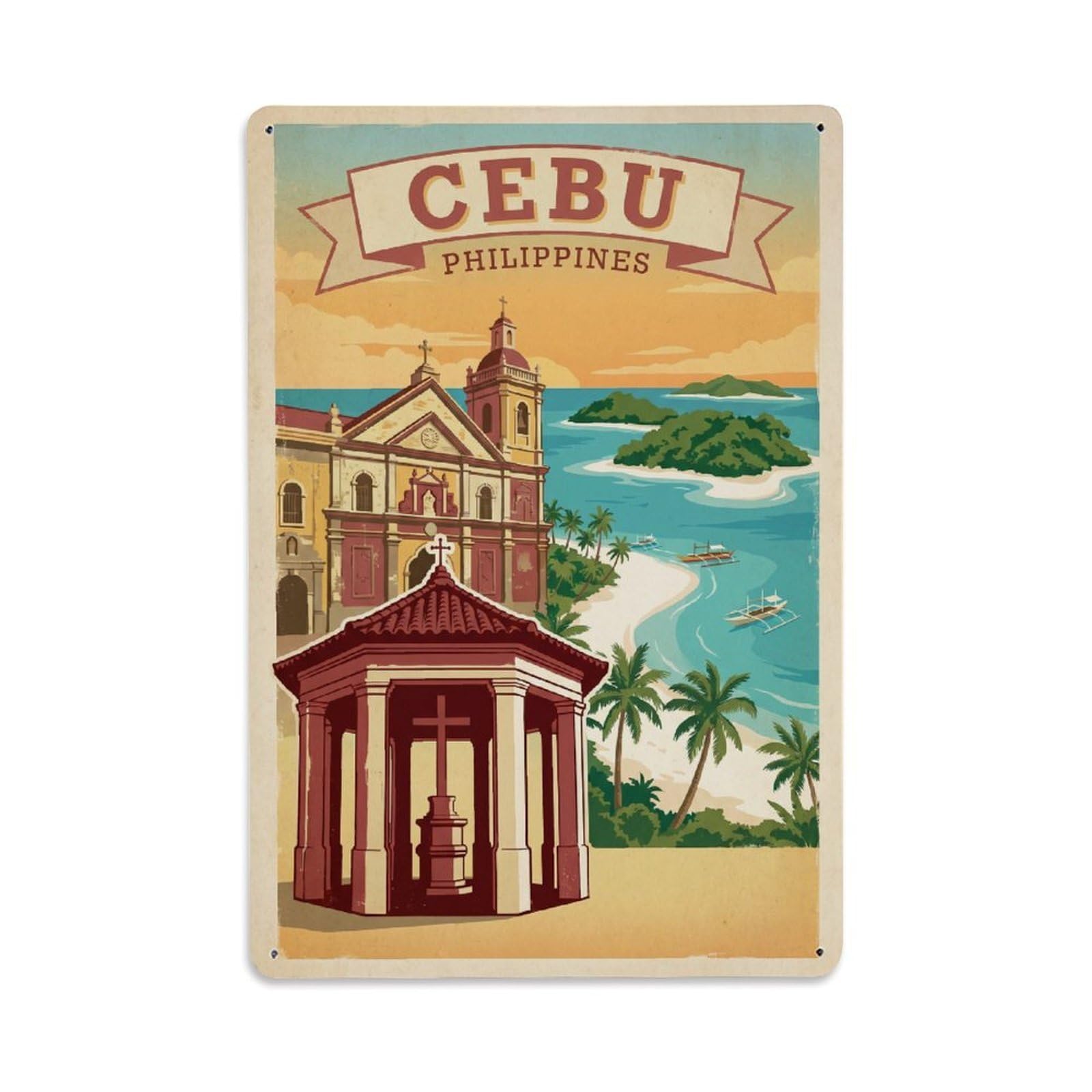 Gead 8X12inch Style Travel Retro Philippines Cebu Metal Tin Sign