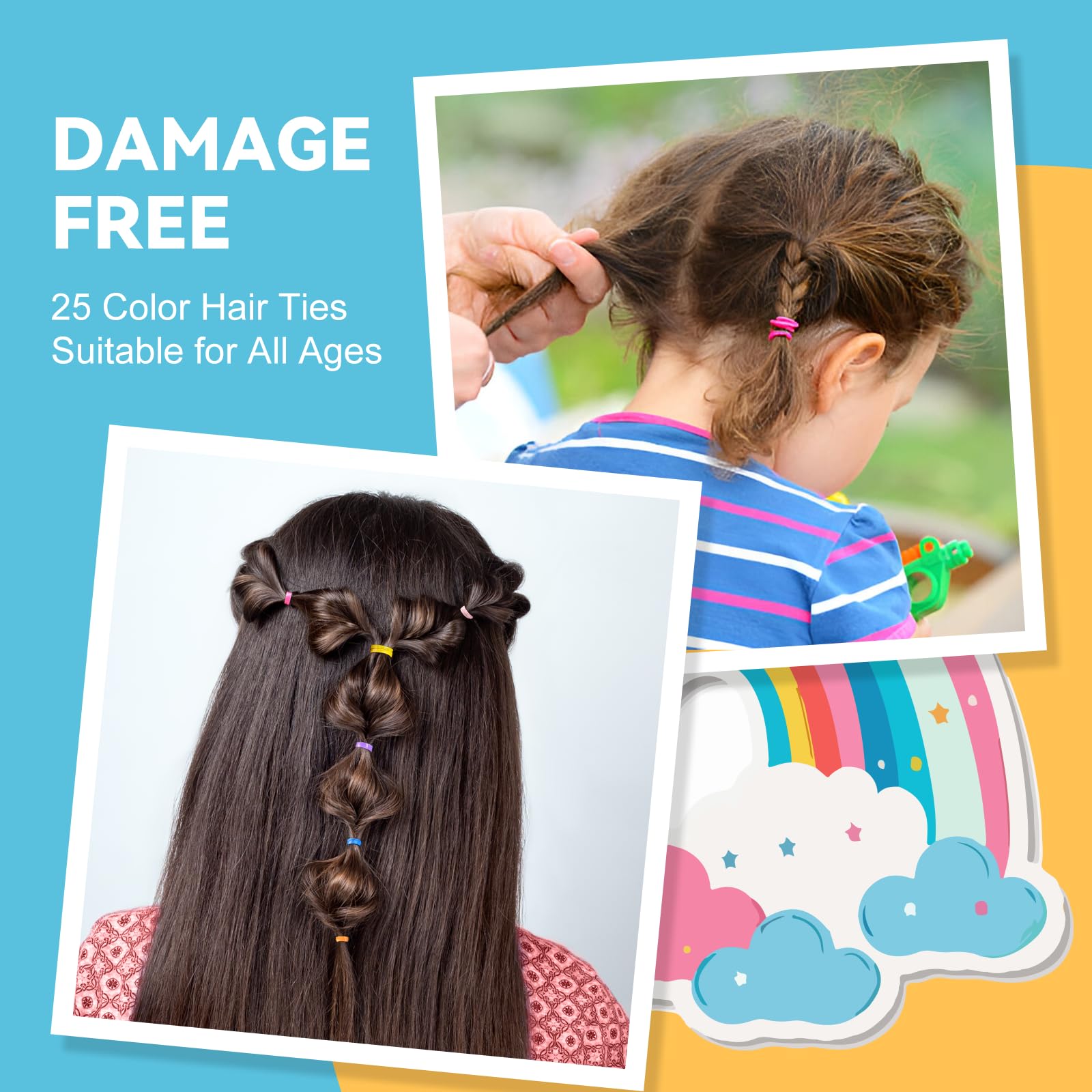 2500 bandas elásticas coloridas para el cabello, accesorios para ligas pequeñas para el cabello, sin tirones, sin daños, soporte elástico para niñas y mujeres TPU (25 tonos mixtos) 5