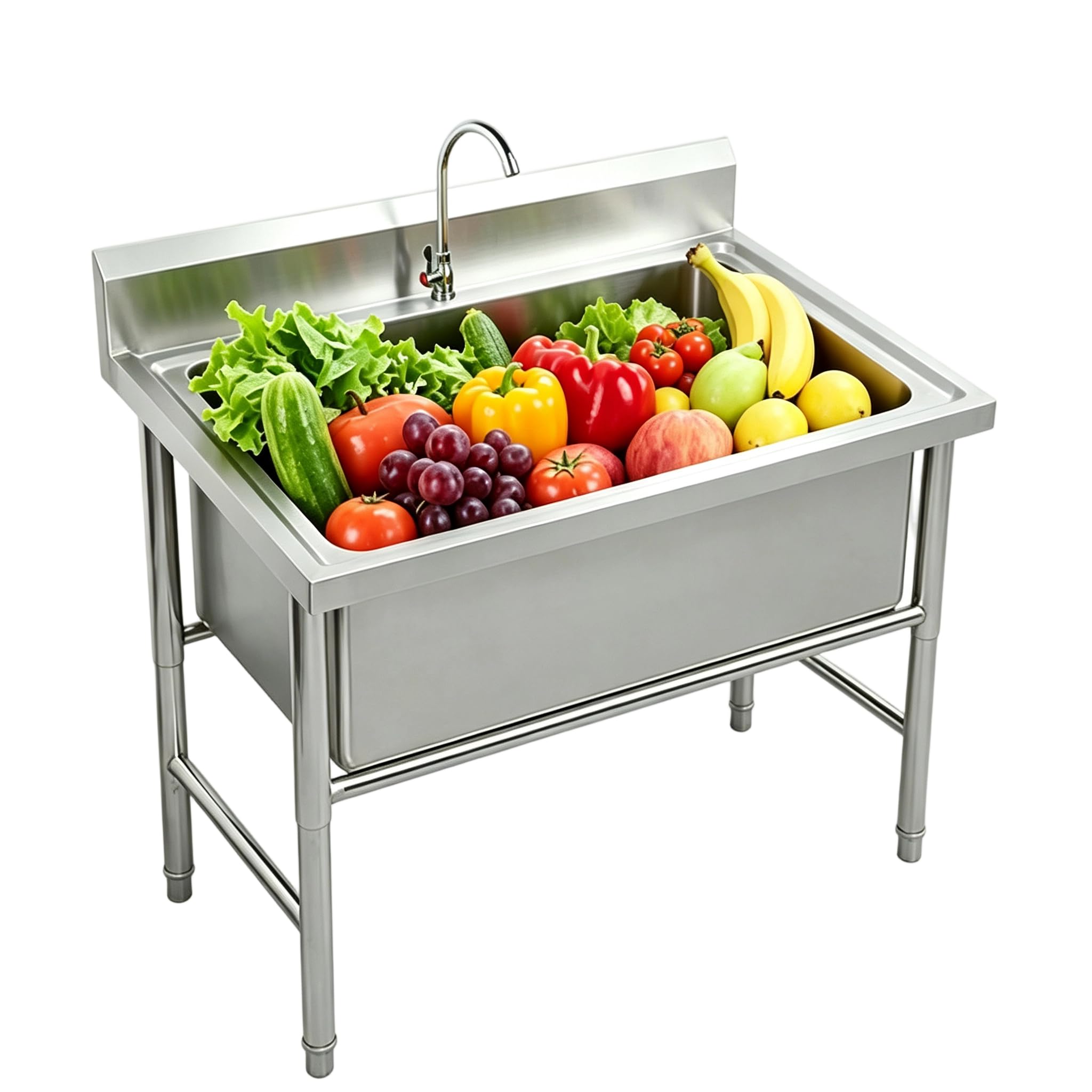 Freistehende Edelstahl Küchenspüle Gastrospüle 1 Becken Industrielle Spüle mit Wasserhahn für Küche Garten Outdoorküche Gastro Camping Werkstatt (120 * 60 * 80cm)
