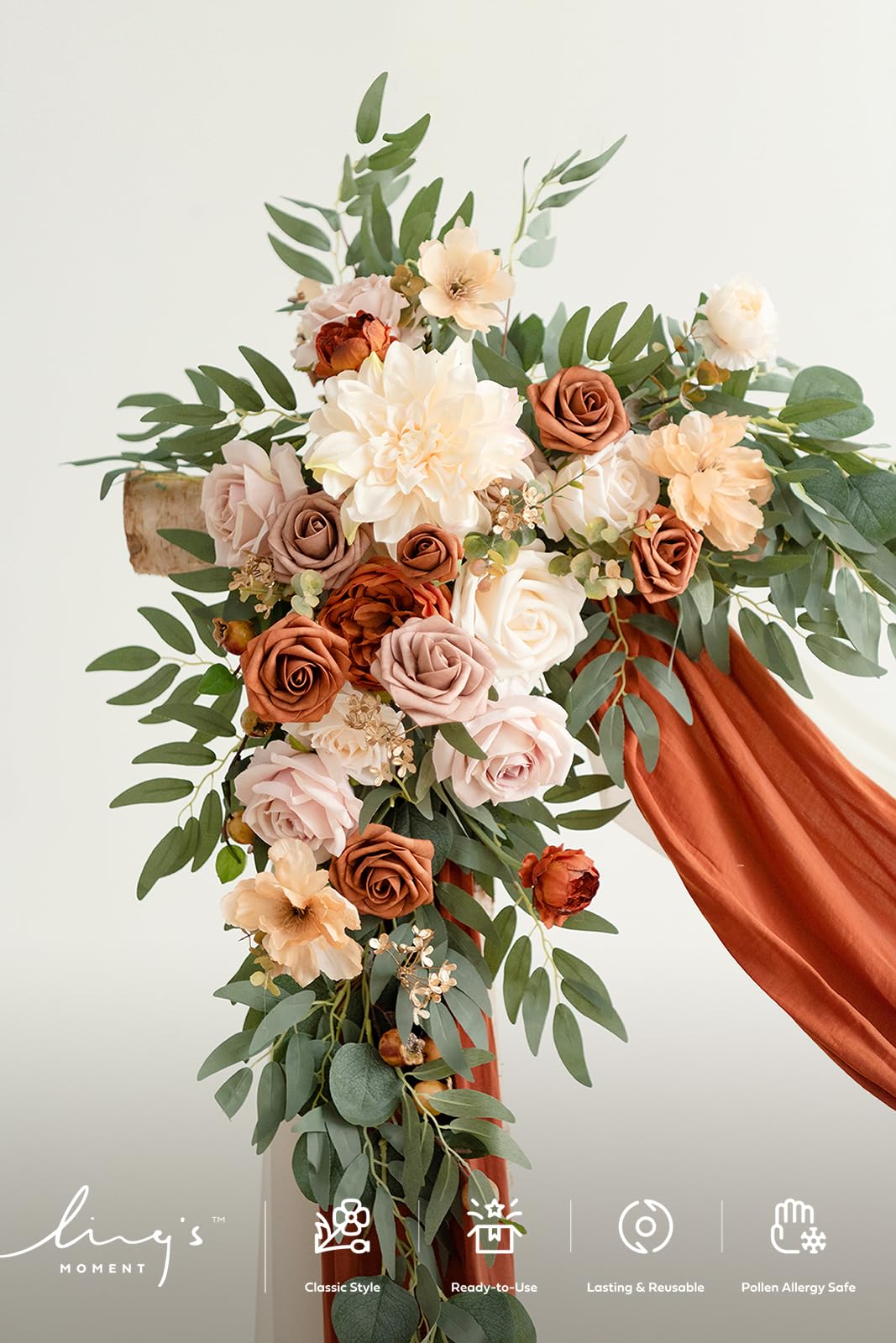 Ling's moment Juego de arreglos florales de arco artificial (2 piezas de botín de flores con 2 cortinas de arco) para decoración floral pequeña ceremonia de boda