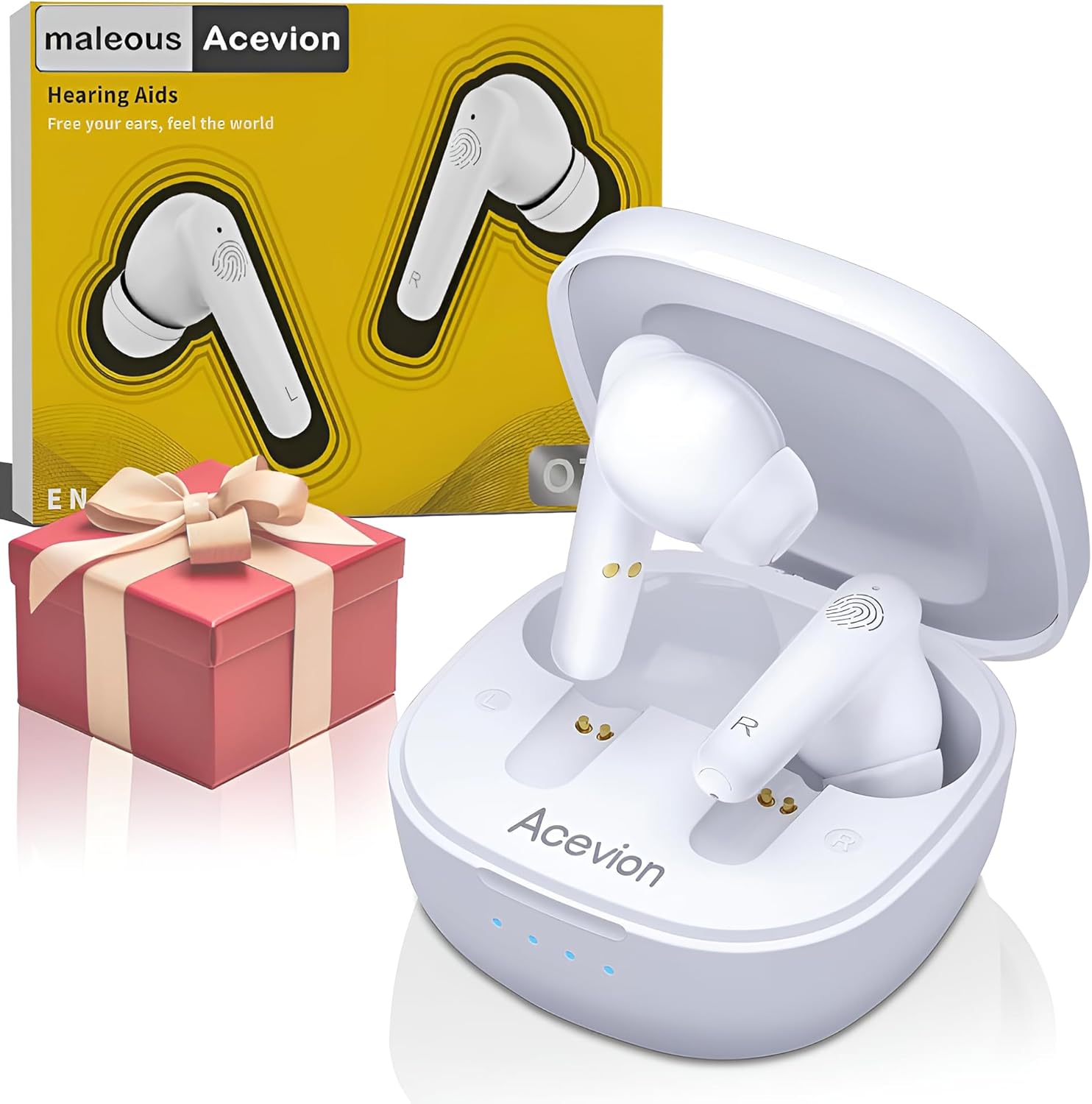 Hearing Aids for Seniors | Rechargeable OTC | Fashionable | Pro-Level (Not Amplifier) | 24-Channel DSP | 90% Feedback Suppression | 100-Hr Battery | Japanese Design | Touch Control (Beige White)