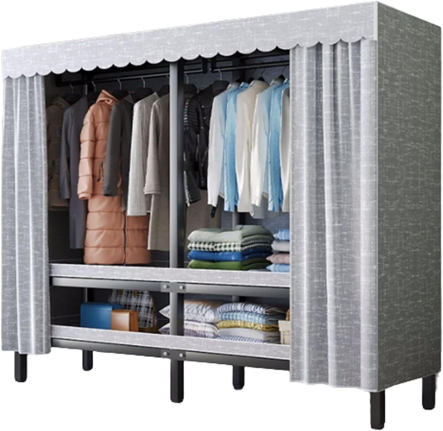 Armario Plegable de Acero for Dormitorio, Resistente y Duradero, con estantes de Acero Gruesos y Gruesos, Armario de Montaje Plegable, Armario portátil
