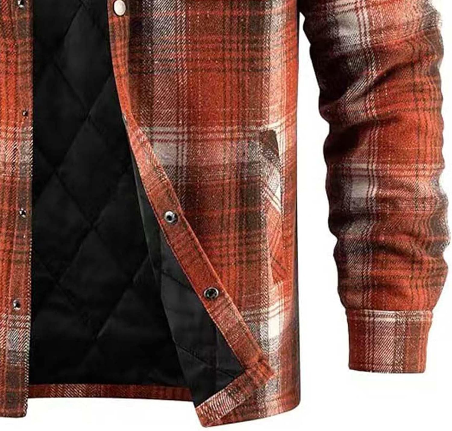 Mens Flannel Shirt Jacket Quilted Lined Plaid Jackets Long Sleeve Button Down Thick Jacket Warm Winter Coat Outwear