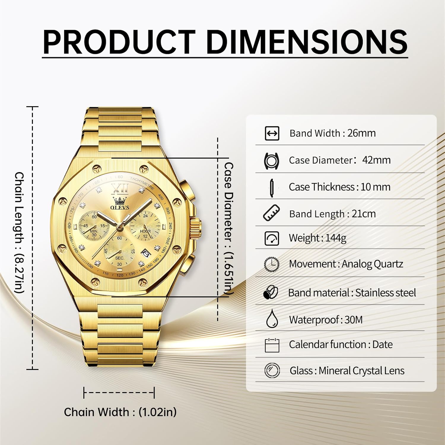 OLEVS Mens Luxury Watches Stainless Steel Dress Watches for Men,Octagon Large Wrist Analog Quartz Watch,Fashion Waterproof Man Watch Gold/Black/Silver/Blue/Brown Dial Relojes para Hombres - Image 5