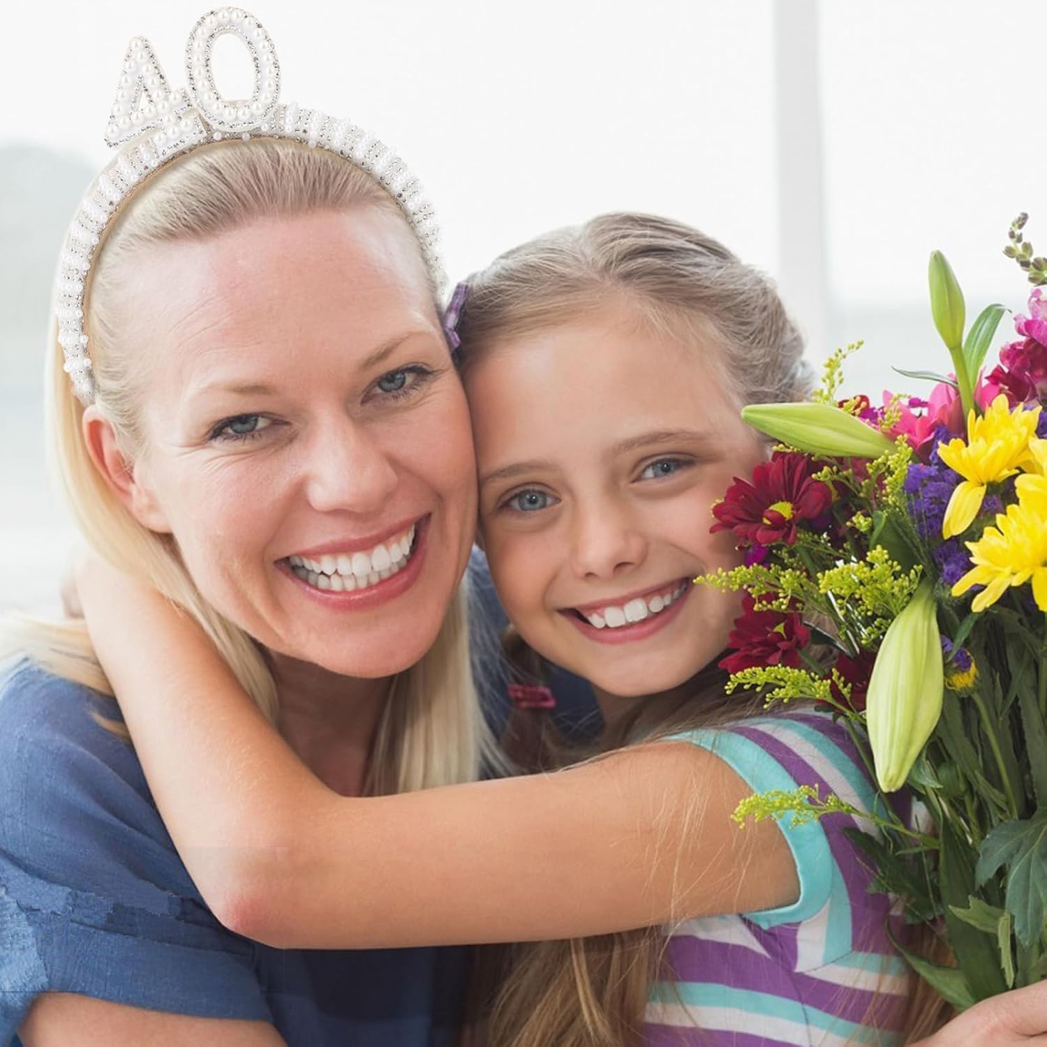 AMCAMI 40th Birthday Headband for Women Birthday Pearl Beaded Headbands Gift Hair Accessory 40th Birthday Decorations for Women - Image 2