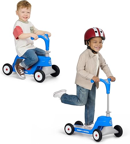 Radio Flyer Scoot 2 Scooter, azul, para niños de 1 a 4 años, juguete de montar o scooter de 4 ruedas para niños, ruedas y marco duraderos, se