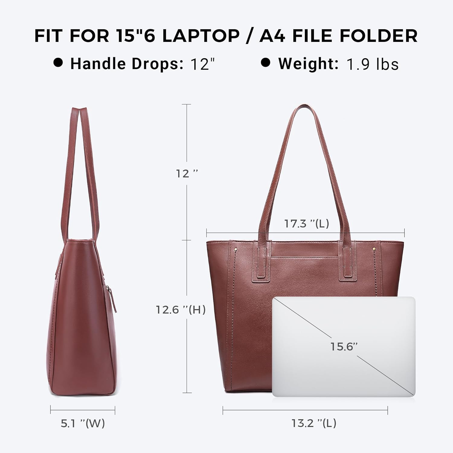 Genuine Leather Work Tote Bag for Women Large Vintage Tote Bag with Zipper Leather Purse and Handbags