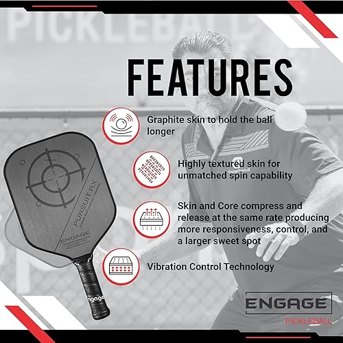 Miniatura 2 de Engage Pickleball Pursuit RX - Paleta de pickleball de grafito con núcleo negro, aprobada por USAPA, fabricada en Estados Unidos